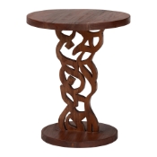 bali & pari Donna Nightstand with Pedestal Base - Mahogany Wood Bedside Side Table with Round Tabletop